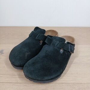 Birkenstock Boston Clogs Womens 8 Black Suede Leather Buckle Cork Footbed Boho